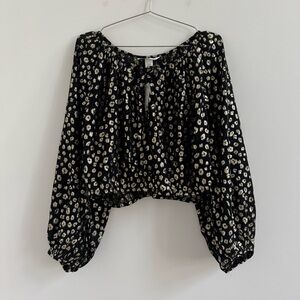 H&M Black Blouse with Gold Leopard Print